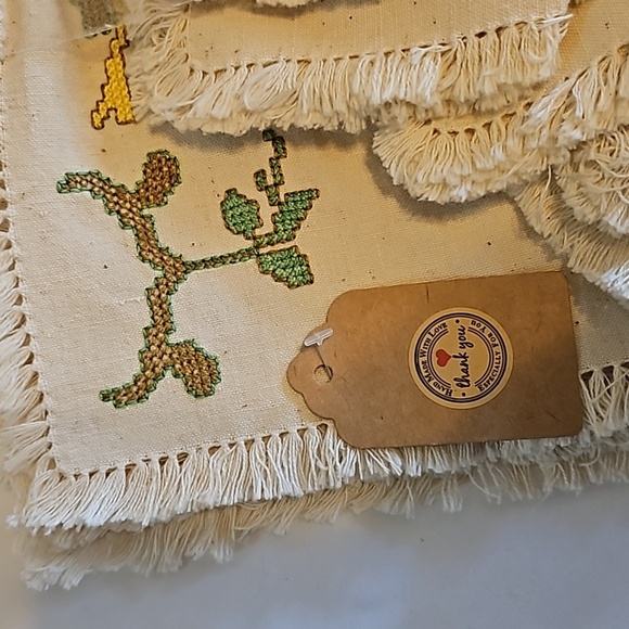 Hand Crafted placemats cross stitch yellow bird matching napkins retro 12pc set - Picture 8 of 17